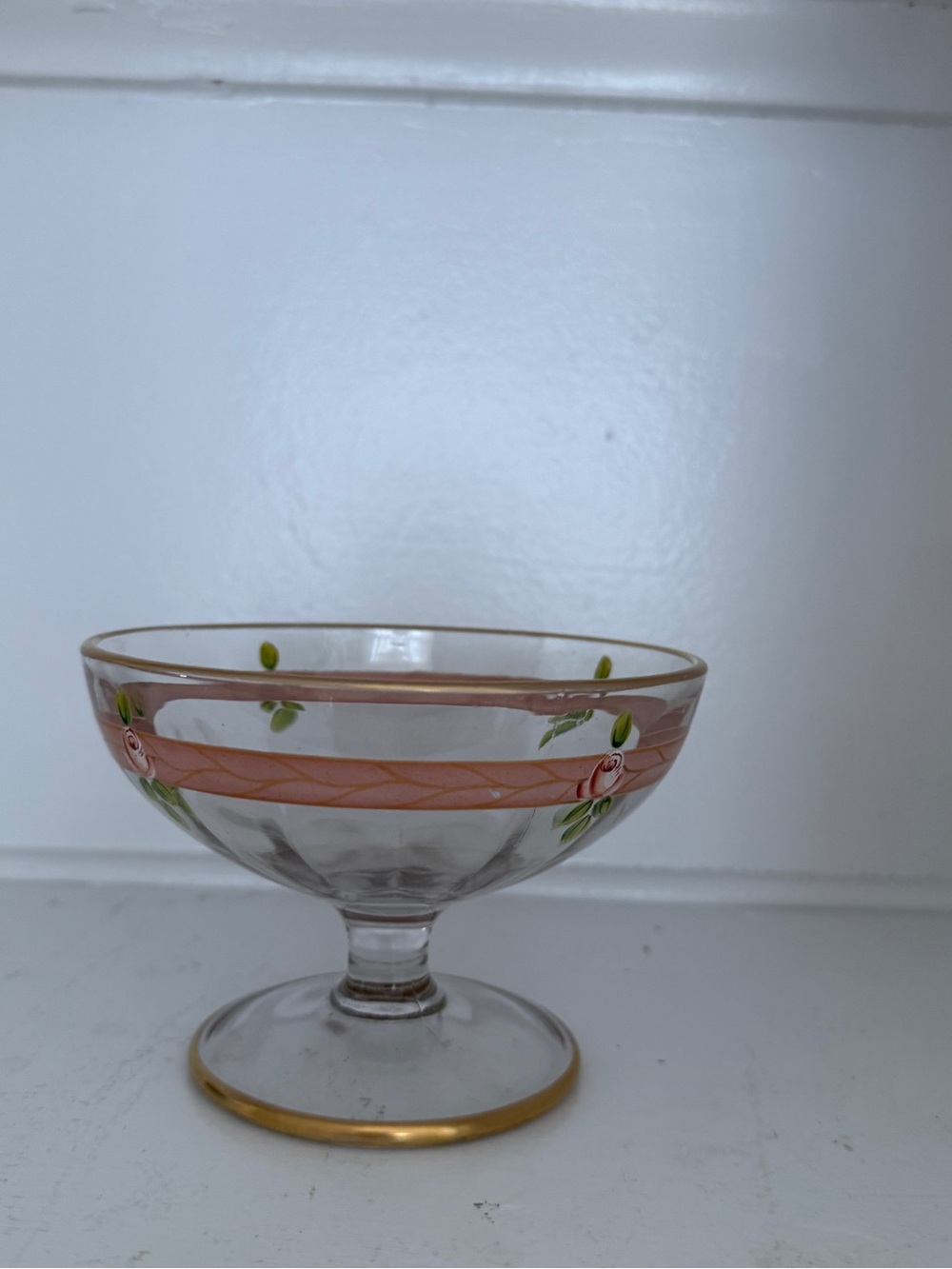 Hand-Painted Pink Floral Glass Dessert Compote